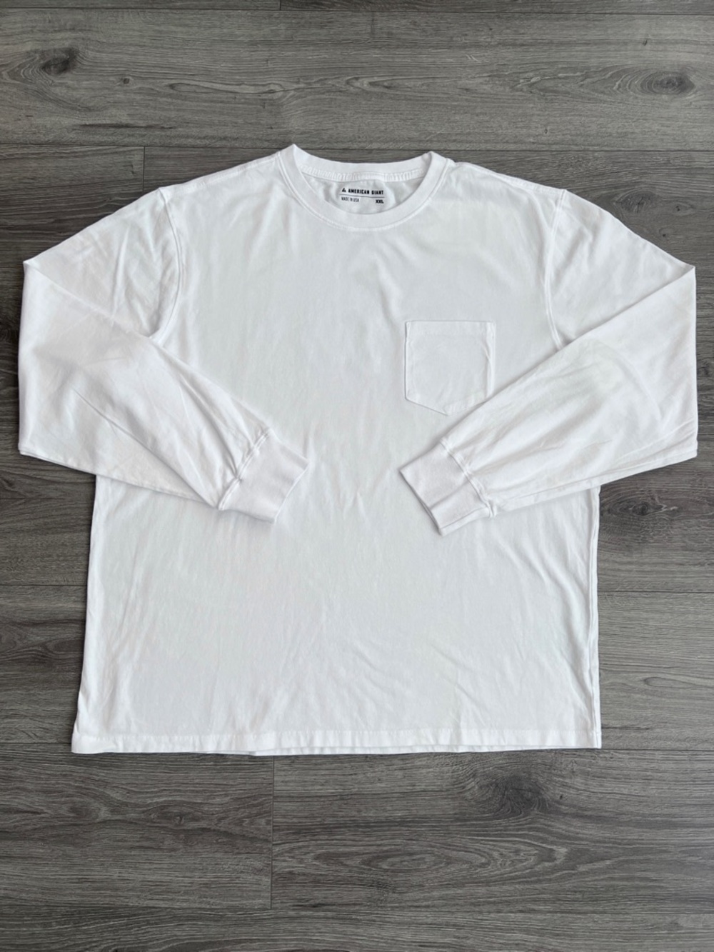 AMERICAN GIANT Mens Long Sleeve Pocket Tee XXL White Heavyweight Tshirt Classic